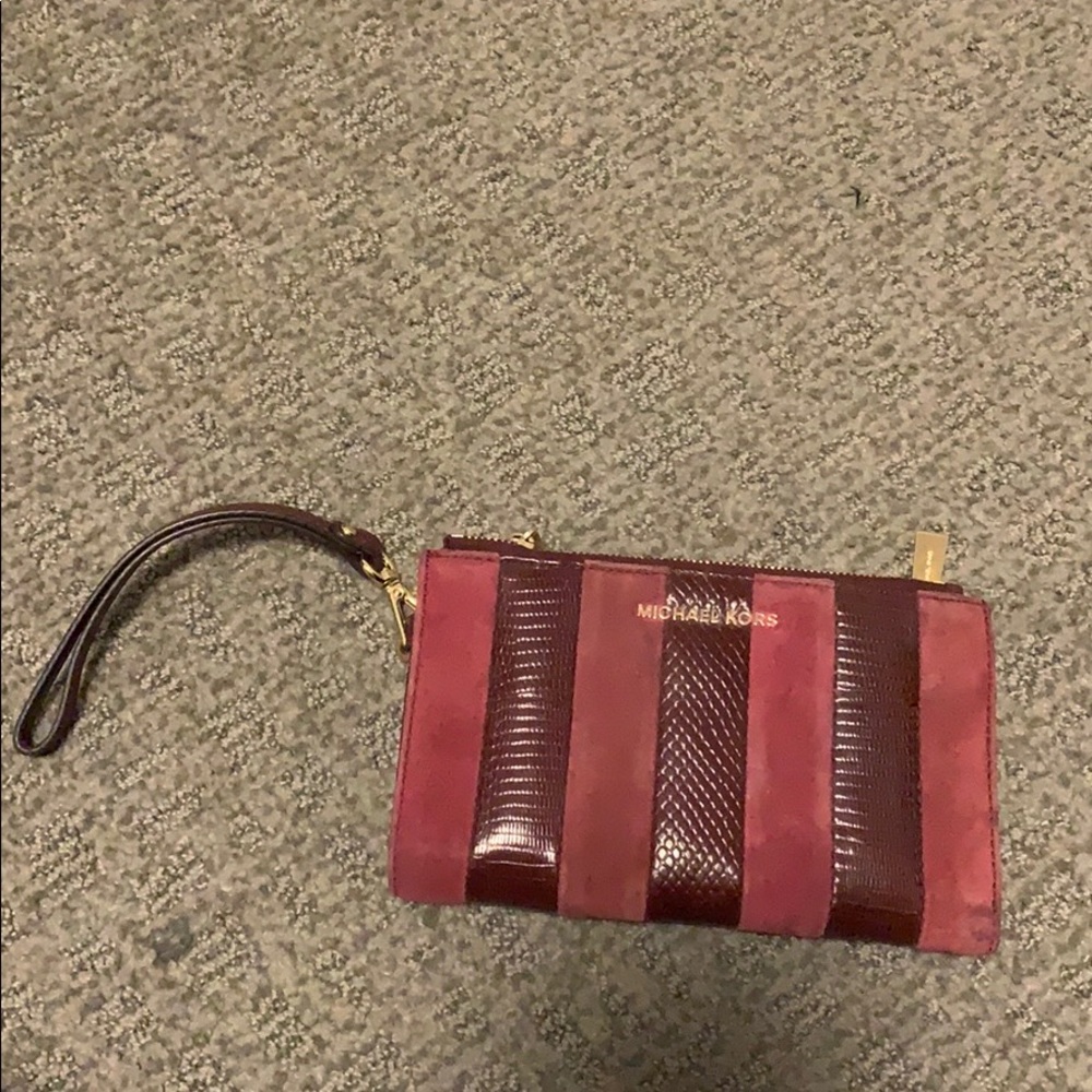 Michael Kors Burgundy Suede & Patent Wristlet